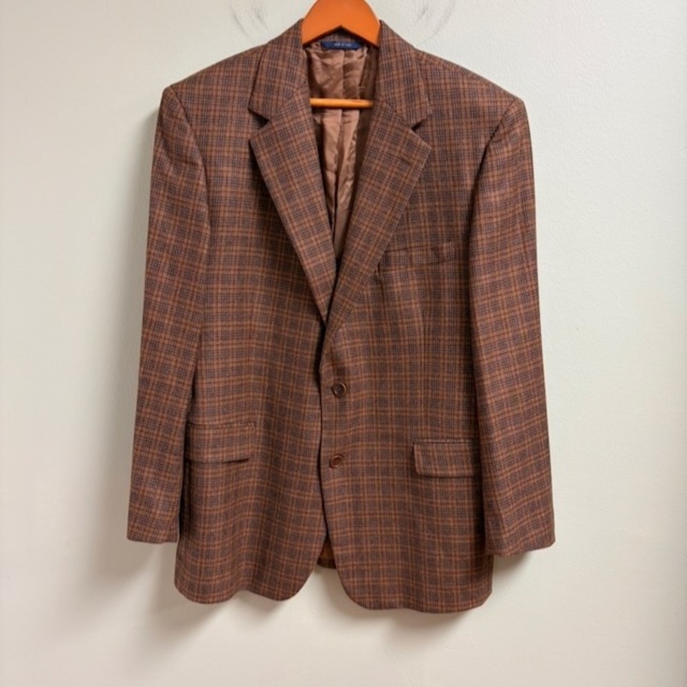 Brooks Brothers Loro Piana Mens Zelander Wool Blazer Brown Plaid 43R Italy